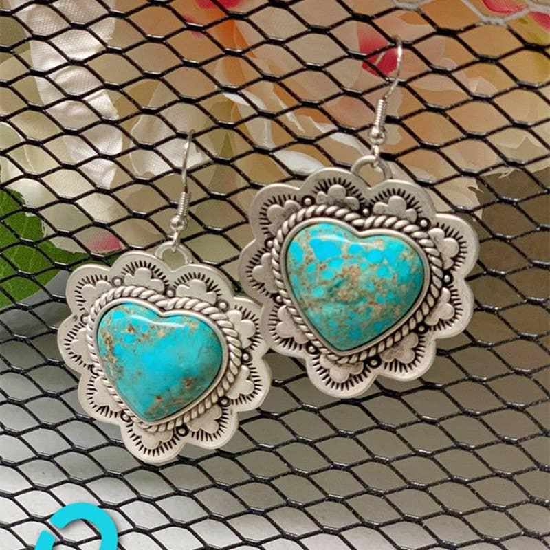Bohemian Heart Turquoise Drop Earrings