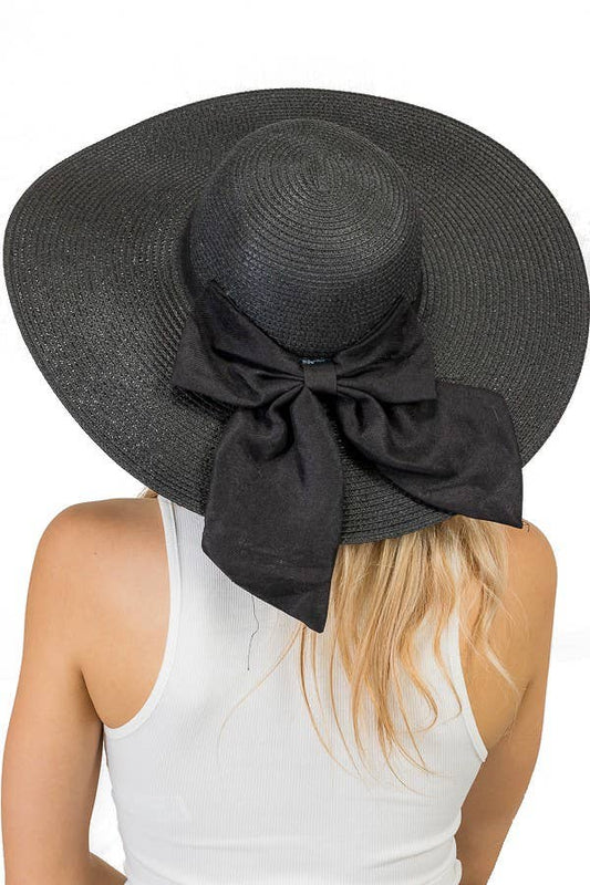 Solid Colored Bow Detailed Toyo Straw Sun Hat