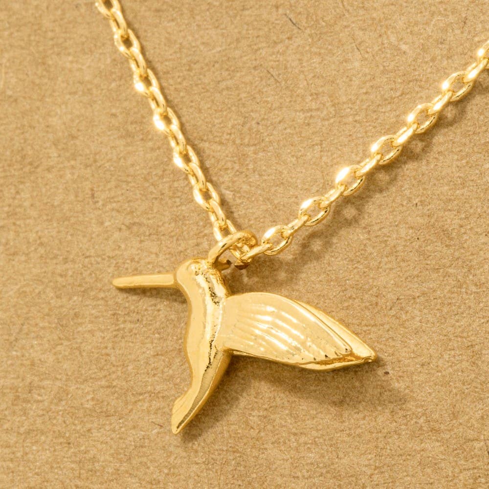 Gold Dipped Humming Bird Pendant Necklace