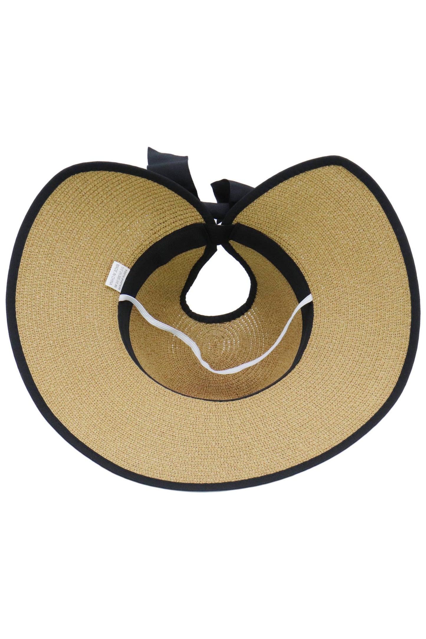 Black Bow Ponytail Straw Visor Dome Derby Sun Hat