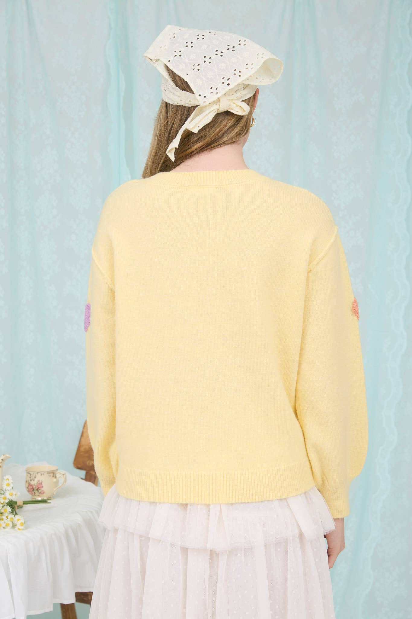 MULTICOLOR HEART CREWNECK KNIT PULLOVER SWEATER
