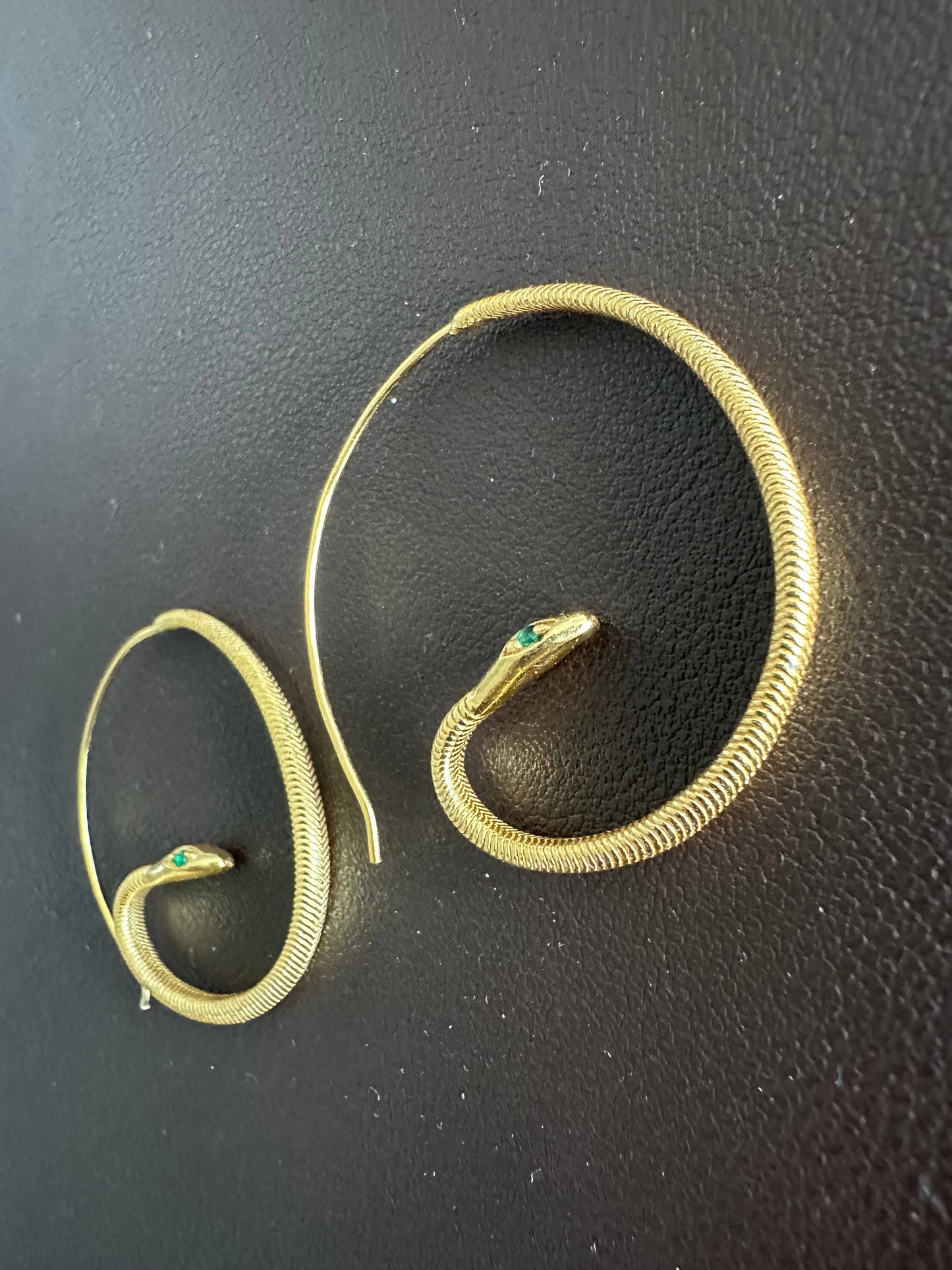 Baby Snake Earrings | Green Zircon Hoops| Gold Plated Hoops