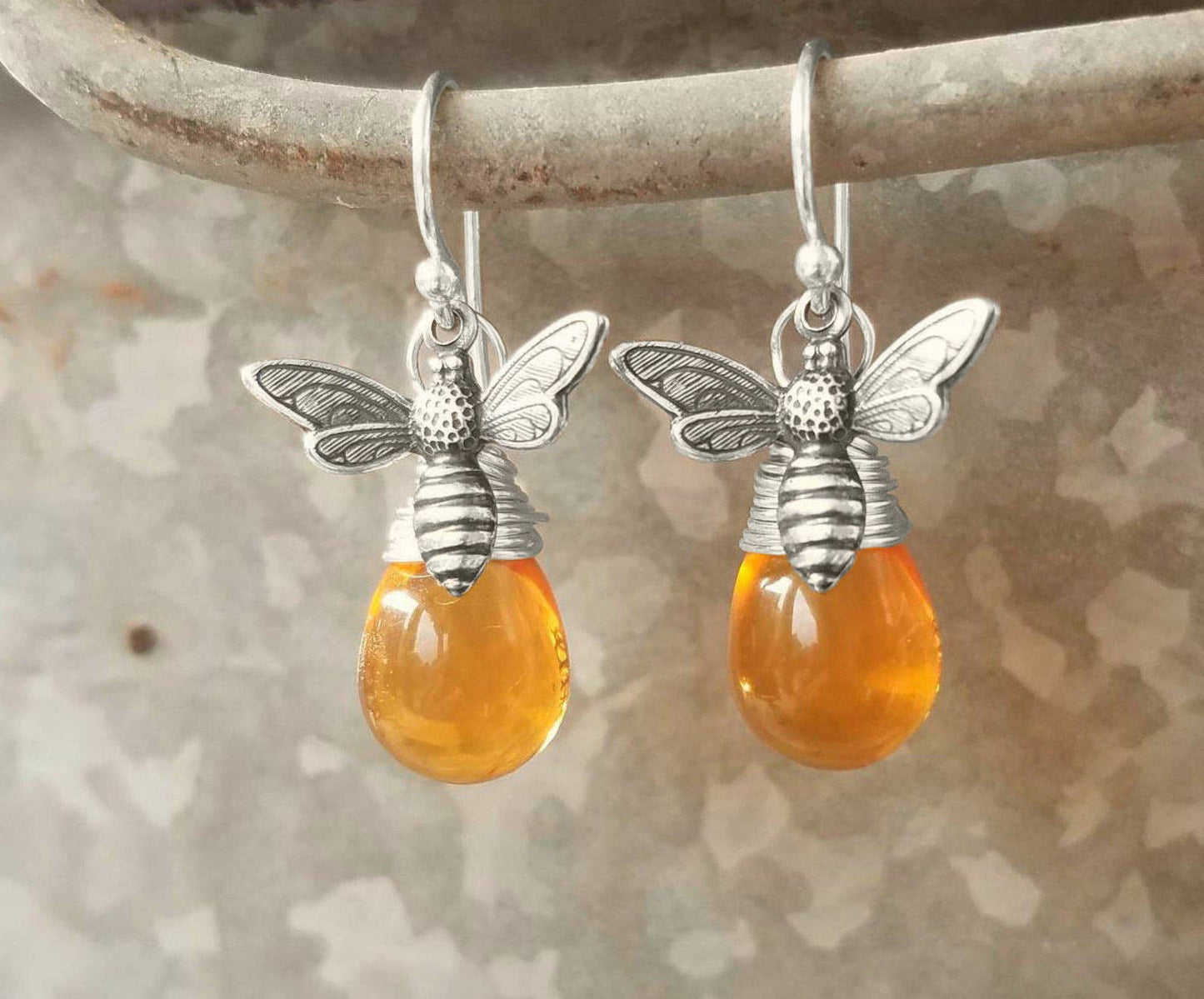 Boho Honey Bee Amber Drop Earrings