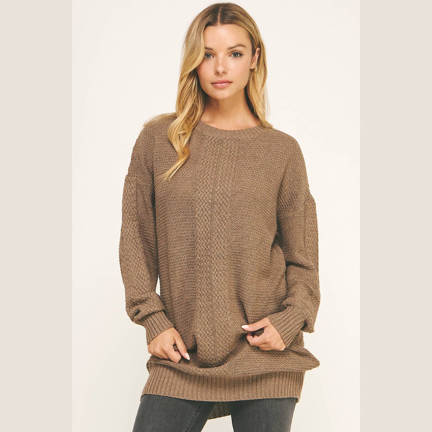 WARM EMBRACE TEXTURED LONG KNIT TUNIC TOP SWEATER