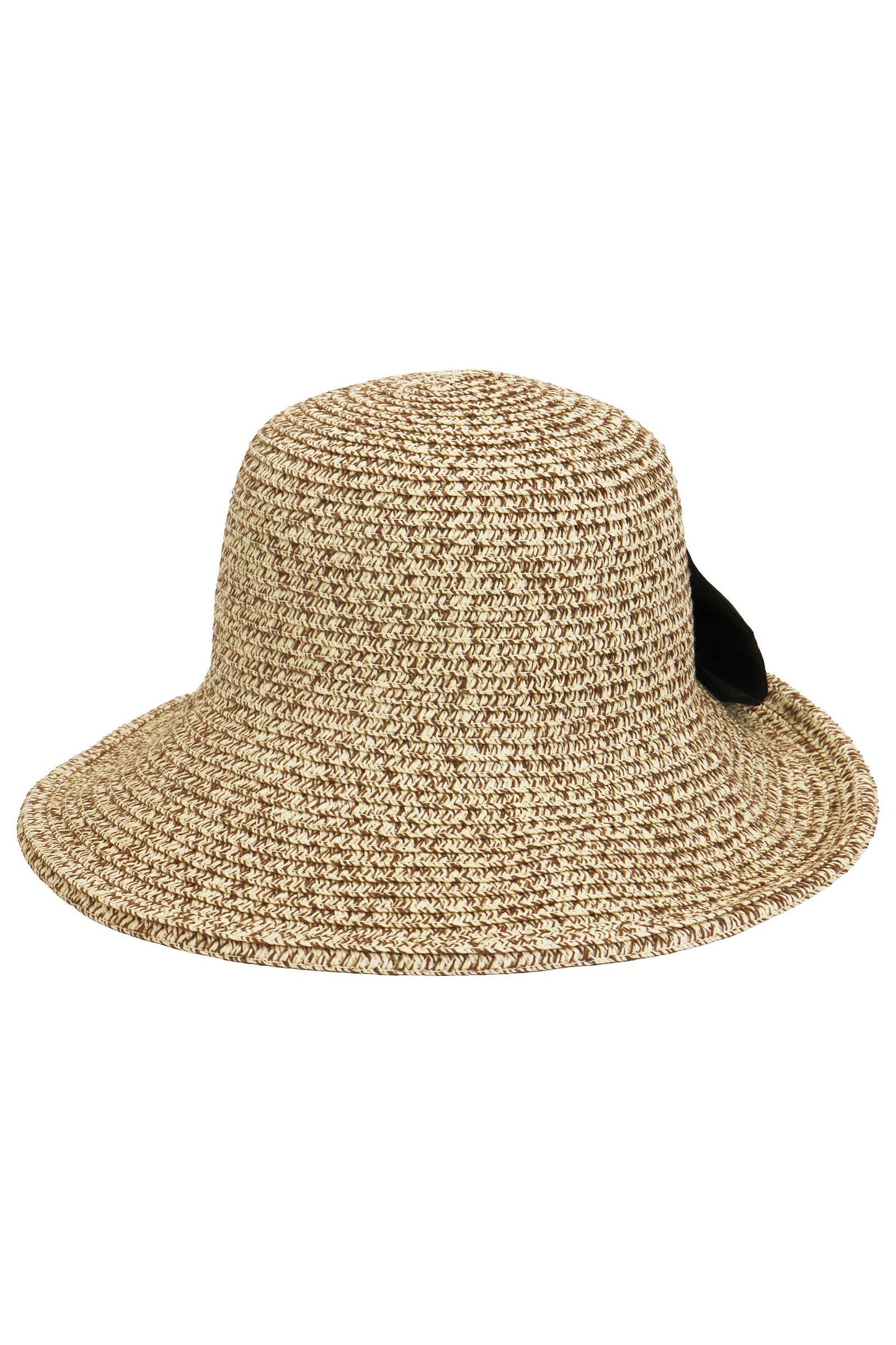 Black Bowtie Bucket Brim Paper Variegated Straw Sun Hat