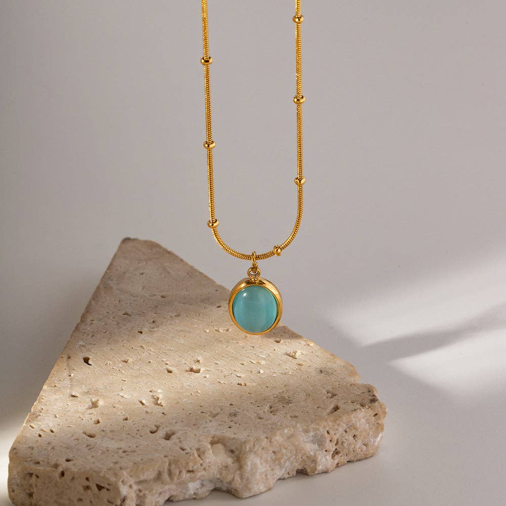 Vintage Blue Stone Pendant Necklace DPJN0856