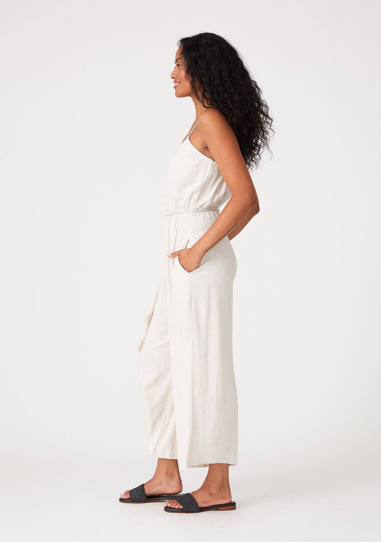 Spaghetti Strap Belted Wide Leg Jumpsuit