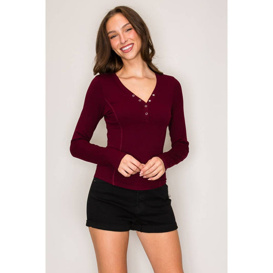 Long Sleeve Henley Top with Snaps