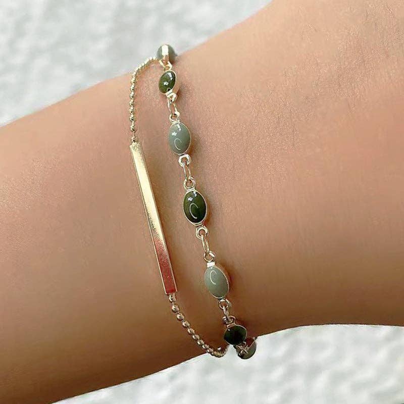 French Vintage Double Layer Bracelet for Women with Geometric Design