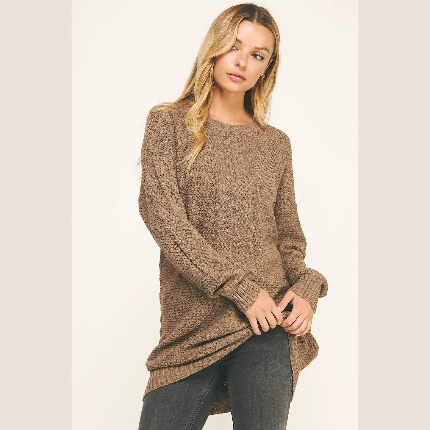 WARM EMBRACE TEXTURED LONG KNIT TUNIC TOP SWEATER