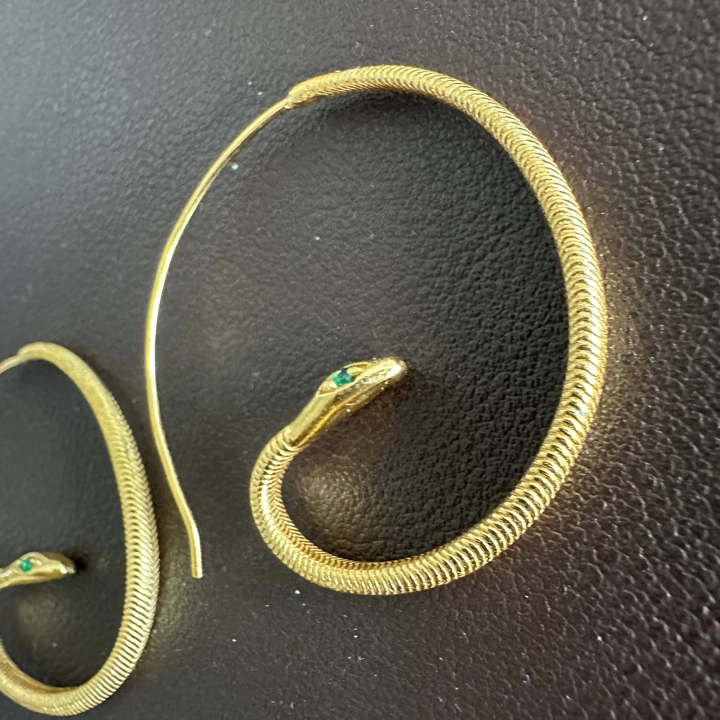Baby Snake Earrings | Green Zircon Hoops| Gold Plated Hoops