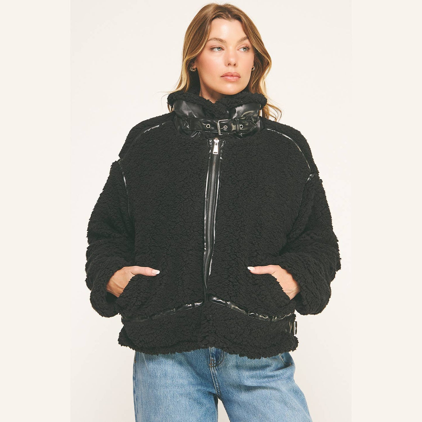 DEVIN FAUX SHEARLING AVIATOR JACKET