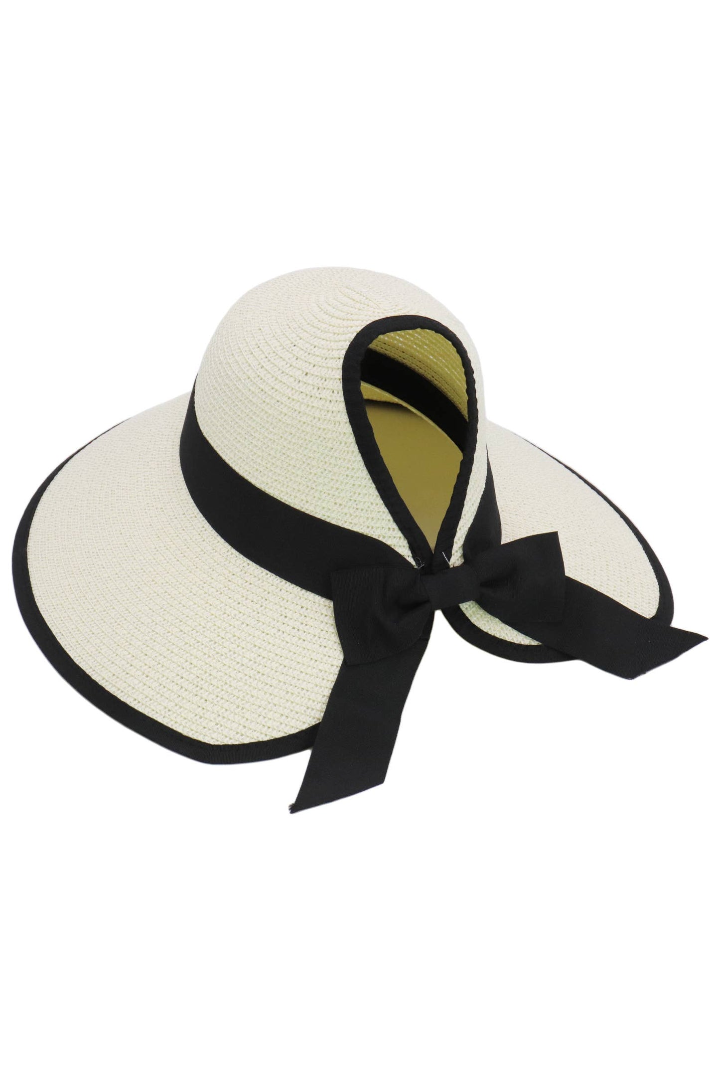 Black Bow Ponytail Straw Visor Dome Derby Sun Hat