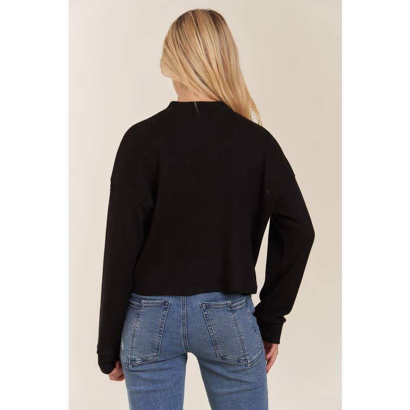 Mock Neck Long Sleeve Brushed Sweater Knit Top