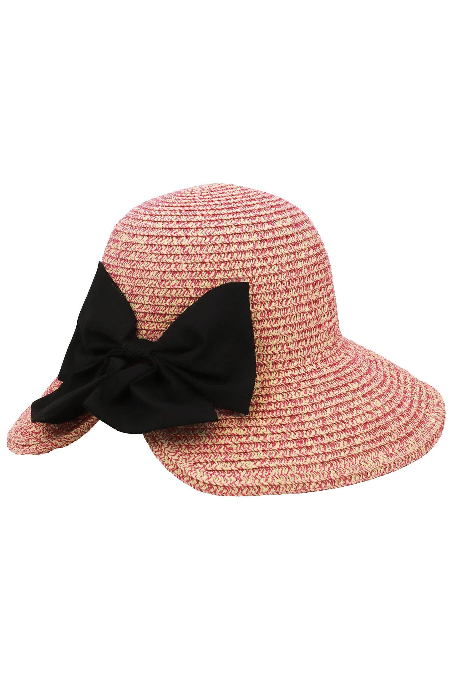 Black Bowtie Bucket Brim Paper Variegated Straw Sun Hat