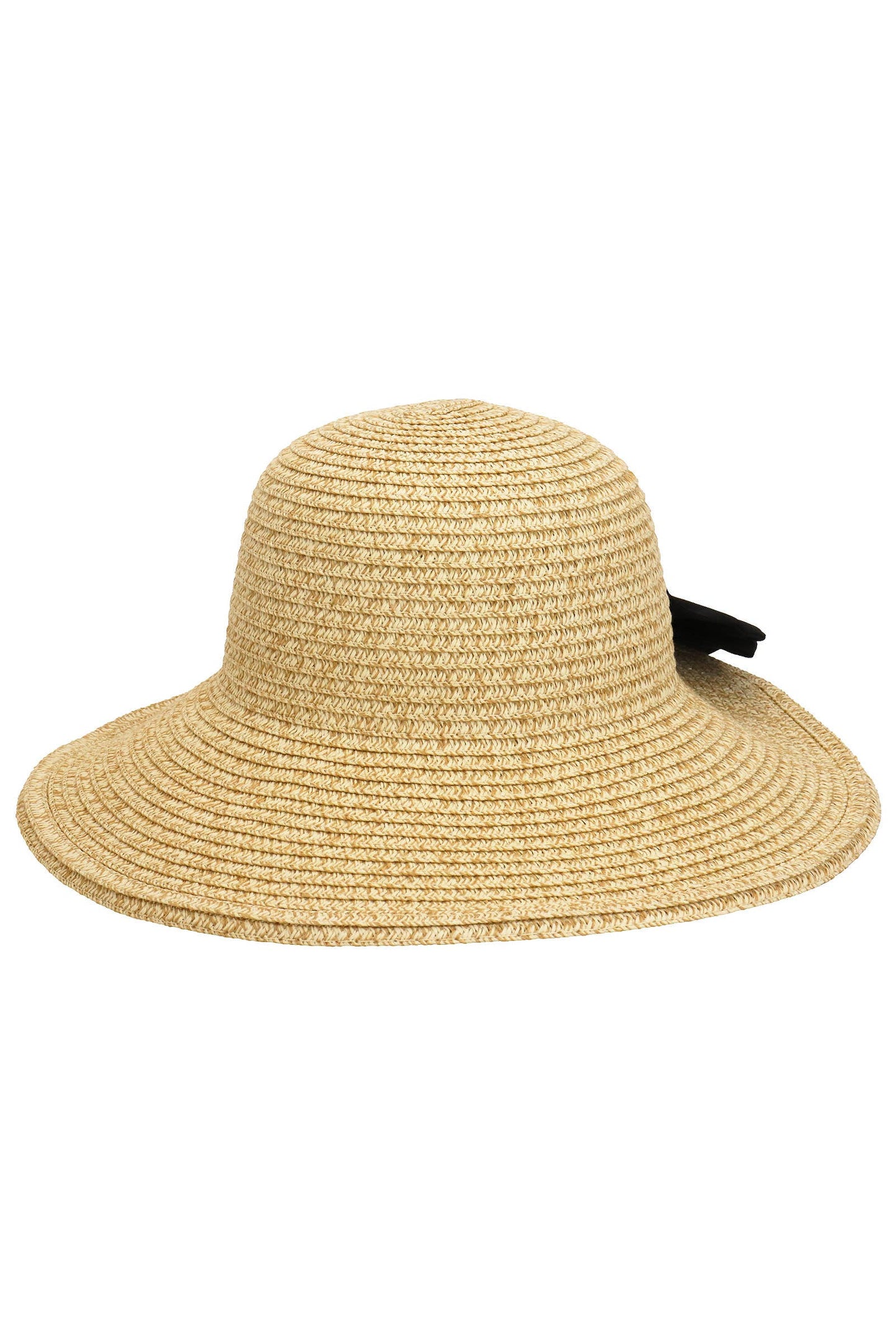 Black Bowtie Bucket Brim Paper Variegated Straw Sun Hat