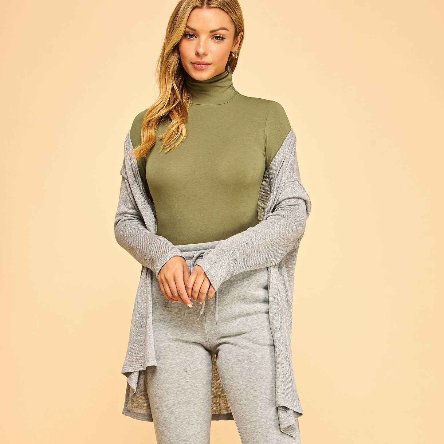 SLUBBED HACCI MIDI LONG SLEEVE DUSTER W/SIDE SLITS-F76353