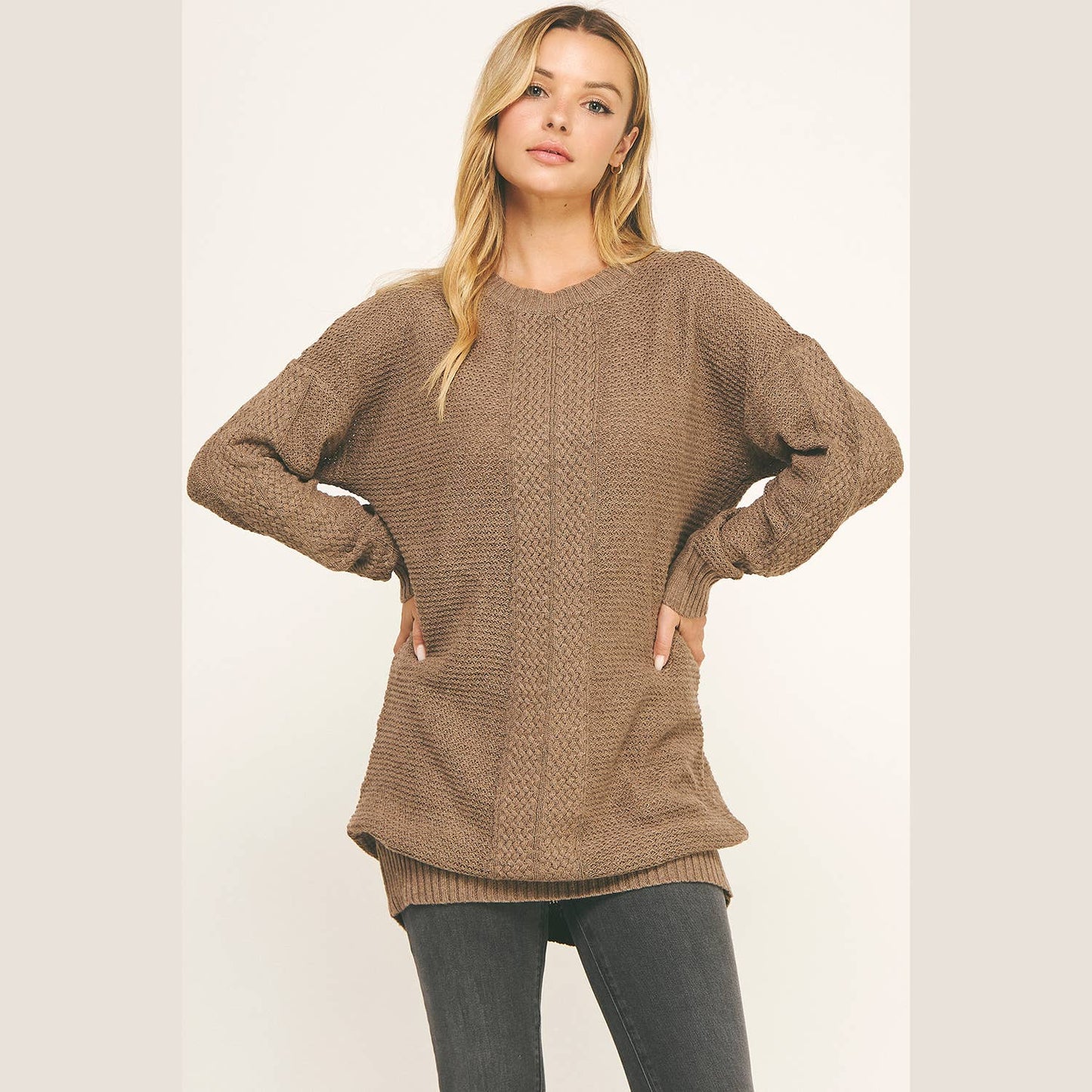 WARM EMBRACE TEXTURED LONG KNIT TUNIC TOP SWEATER