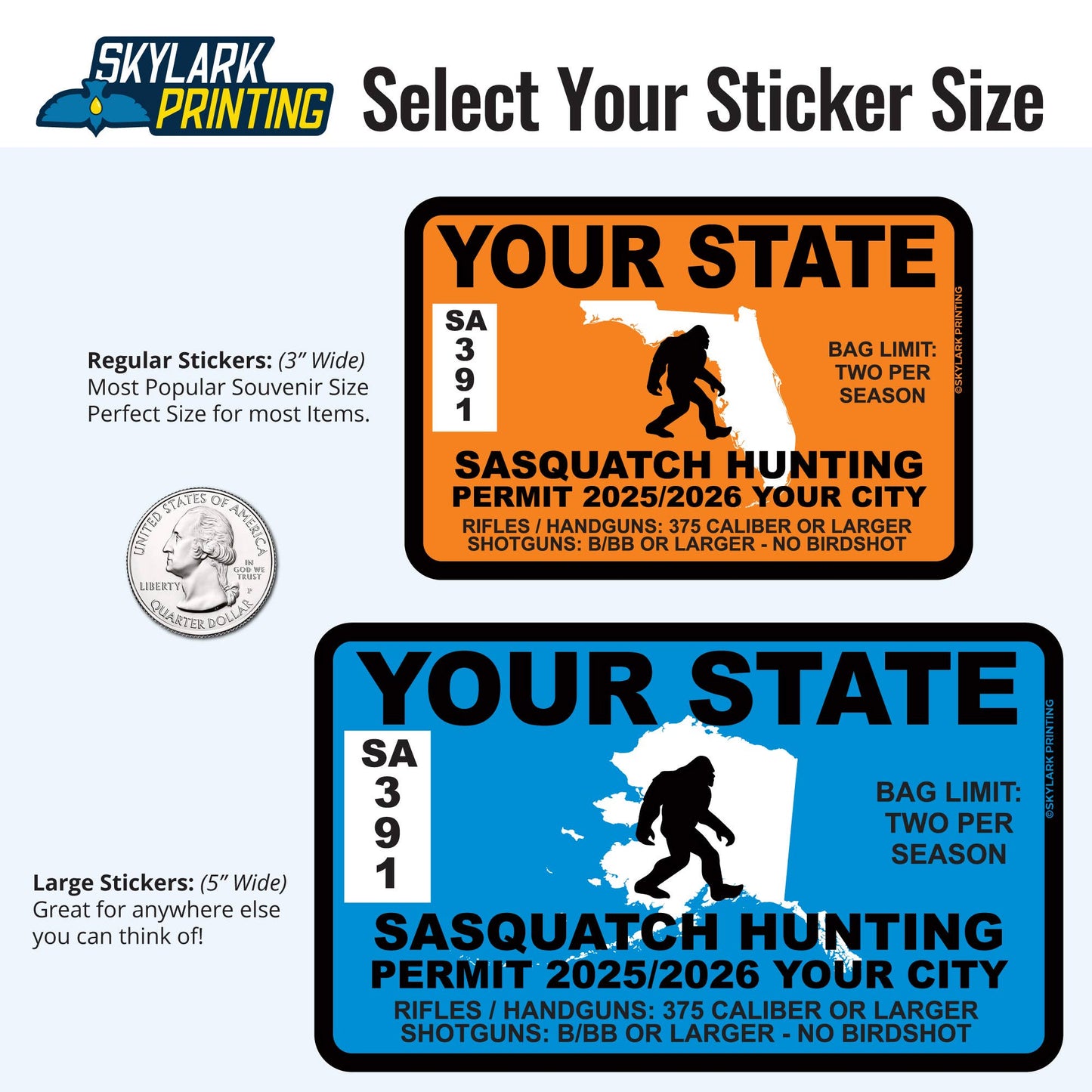 Sasquatch Hunting Permit Souvenir Sticker with Custom text