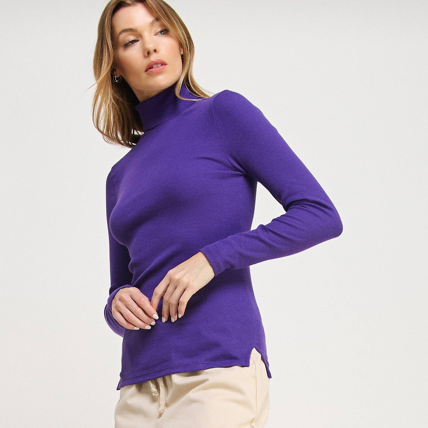 RIBBED TURTLE NECK SWEATER LONG SLEEVE TOP-F67933-D9