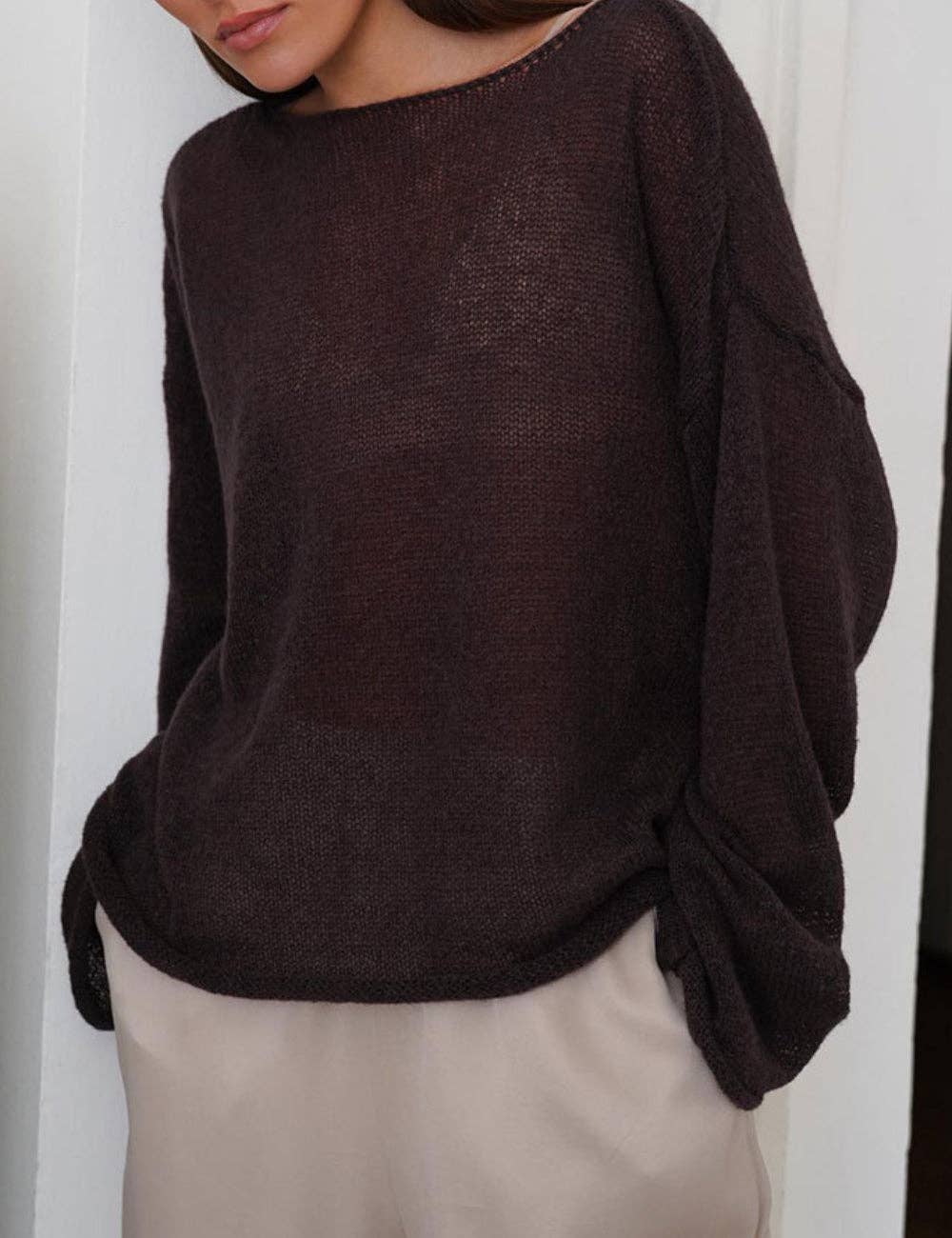 Ladies Solid Color Hollow Knit Top MY0106