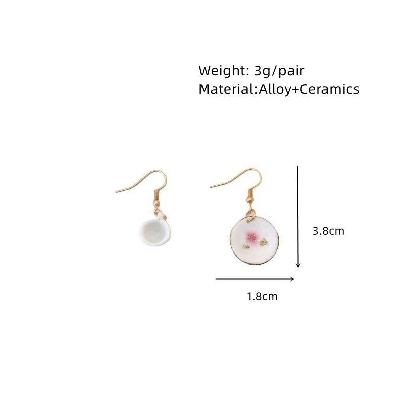 Asymmetric vintage teacup and saucer ceramic earrings