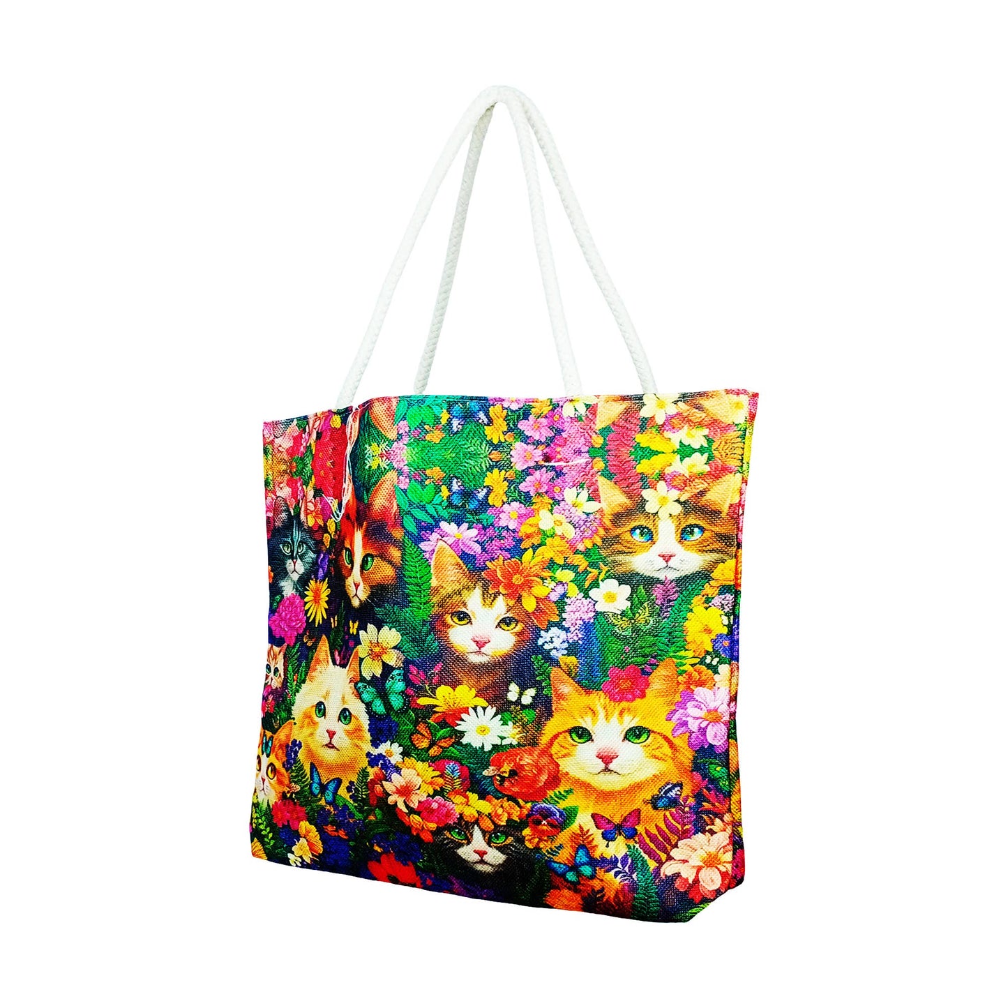 Cats with Flowers Tote Bag
