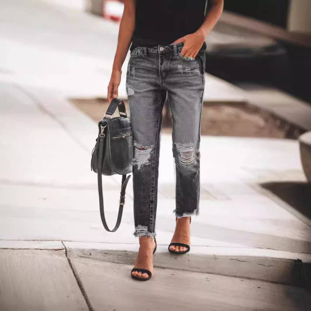 Women Casual Retro Slim Fit Ripped Jeans
