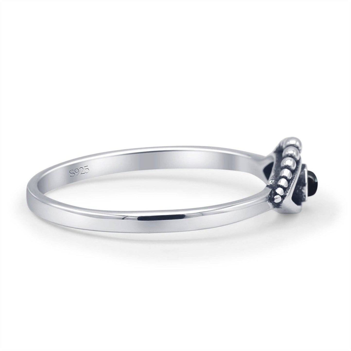 Round Black Agate Evil Eye Ring Oxidized