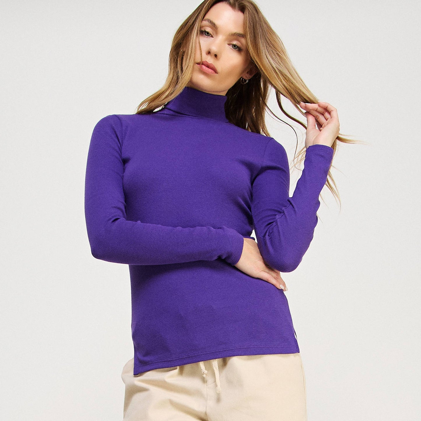 RIBBED TURTLE NECK SWEATER LONG SLEEVE TOP-F67933-D9
