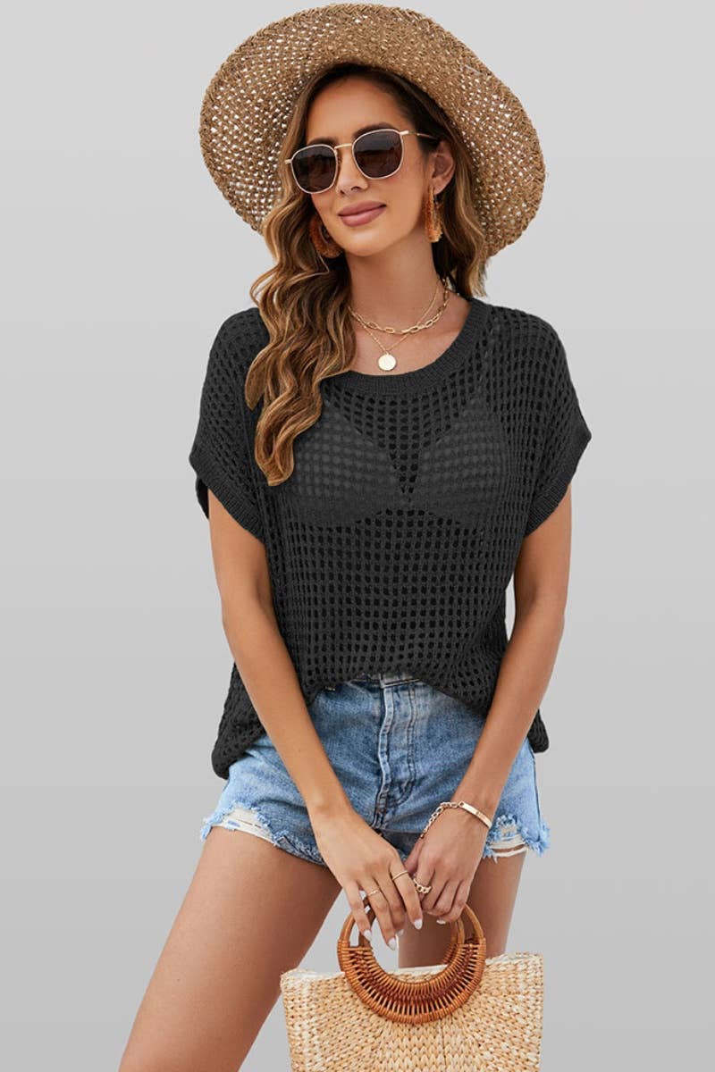 CWTBLS0762_BEACH SEXY KNIT CUT-OUT BATSLEEVE TOP