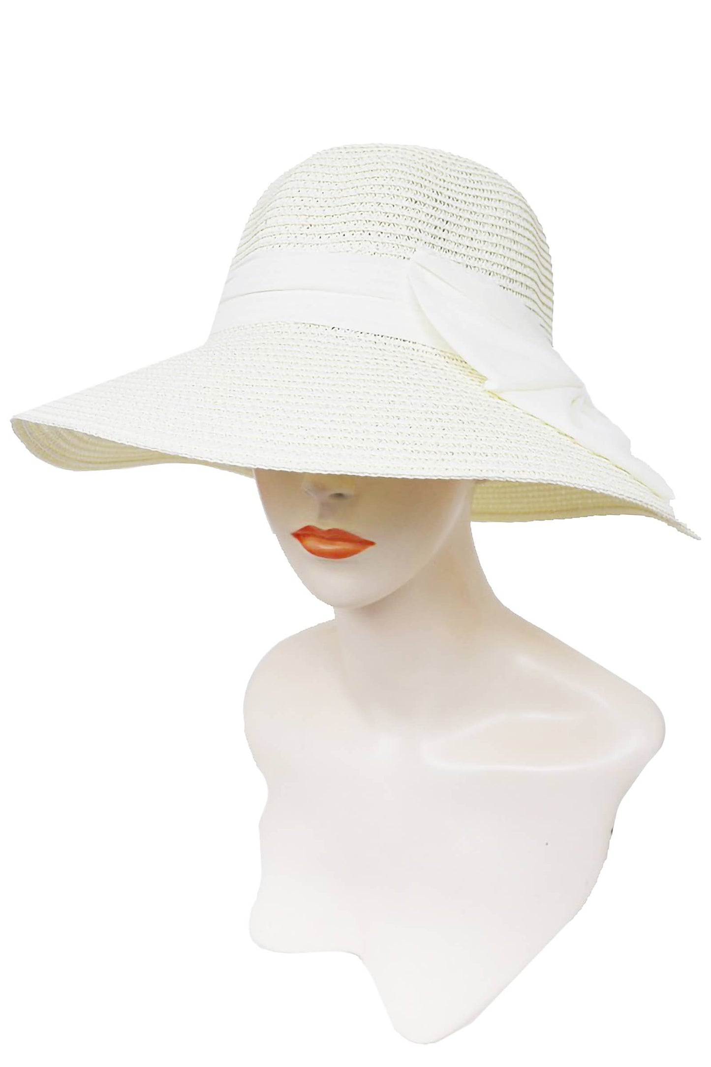 Satin Derby Bow Bucket Straw Sun Hat