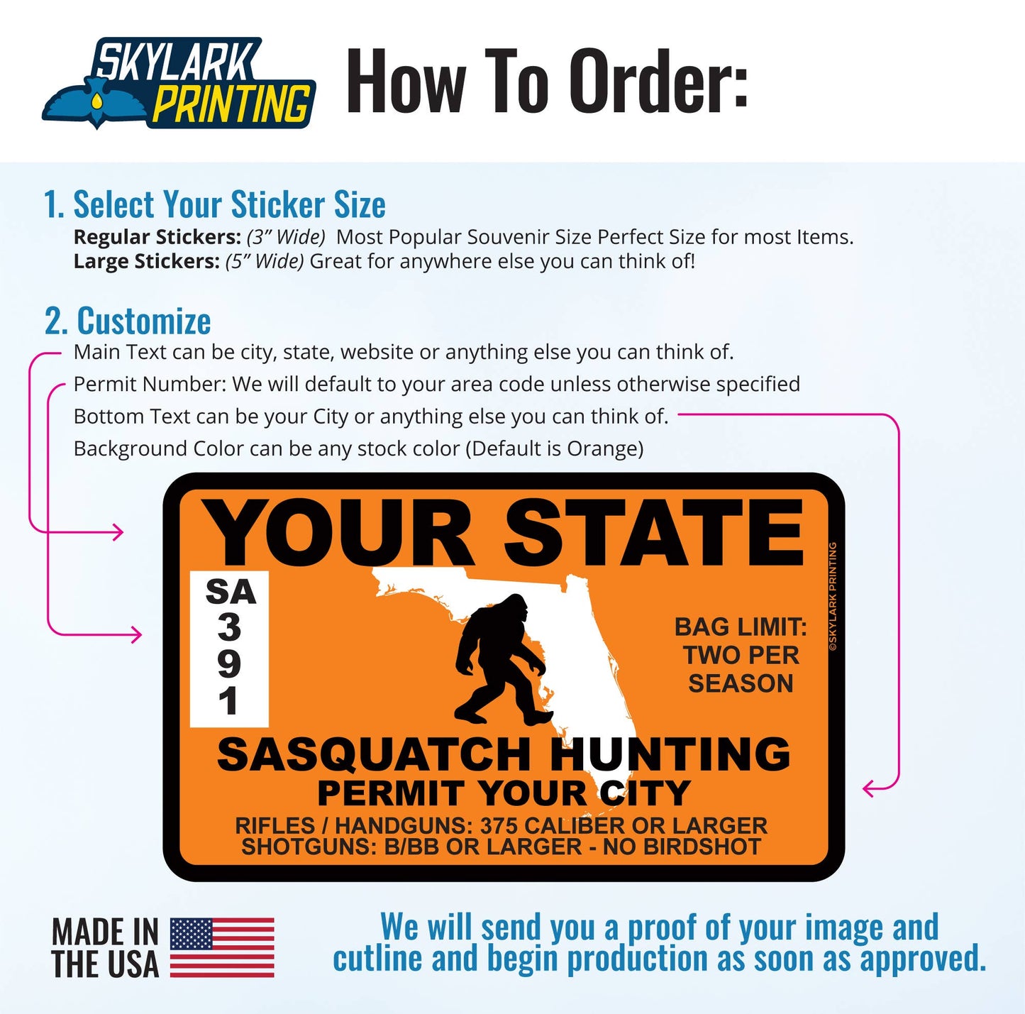 Sasquatch Hunting Permit Souvenir Sticker with Custom text