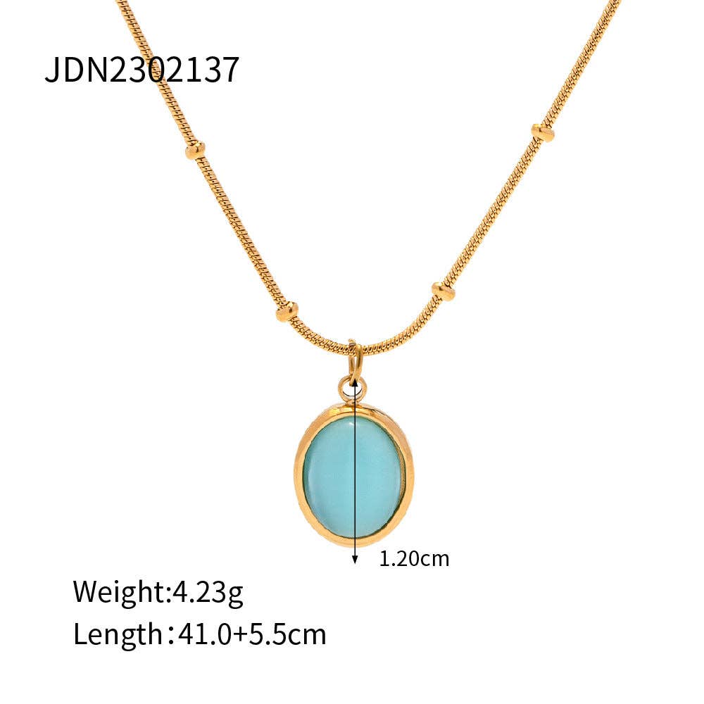 Vintage Blue Stone Pendant Necklace DPJN0856