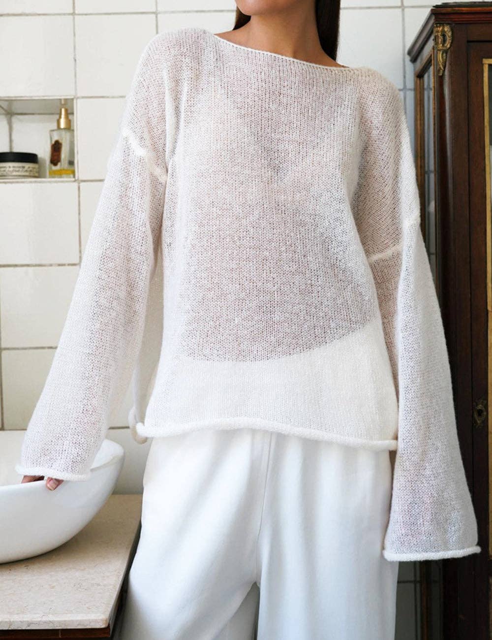Ladies Solid Color Hollow Knit Top MY0106