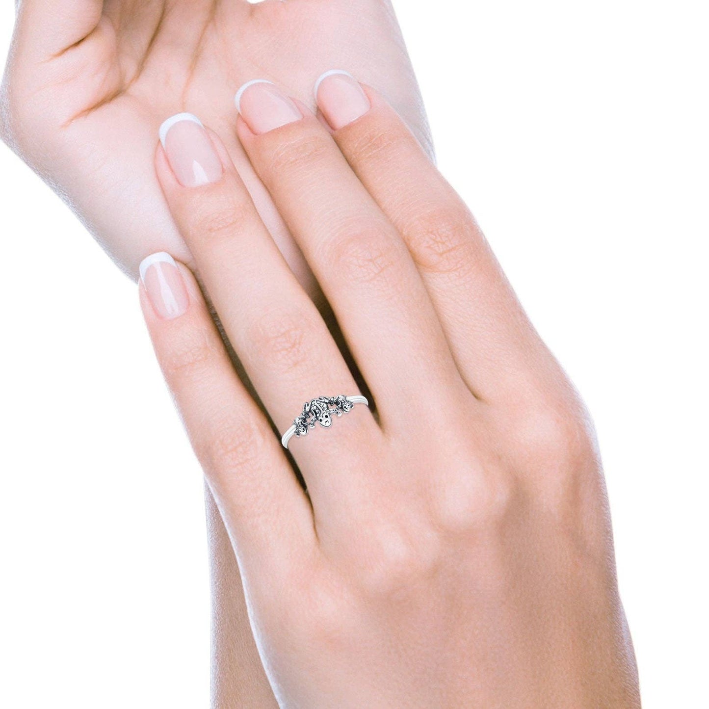 925 Sterling Silver Frogs Ring