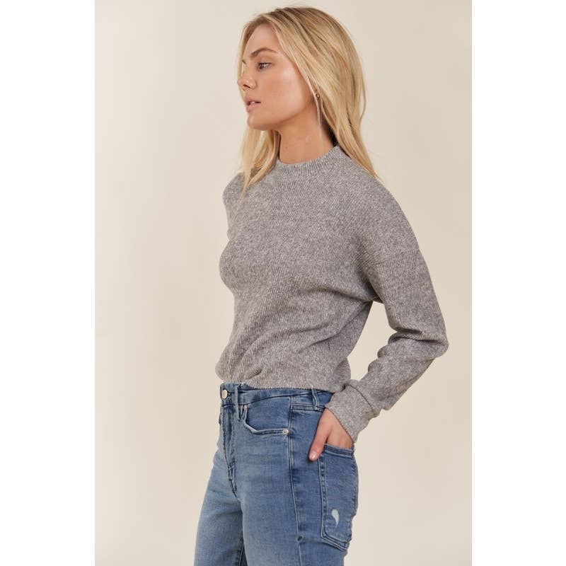 Mock Neck Long Sleeve Brushed Sweater Knit Top