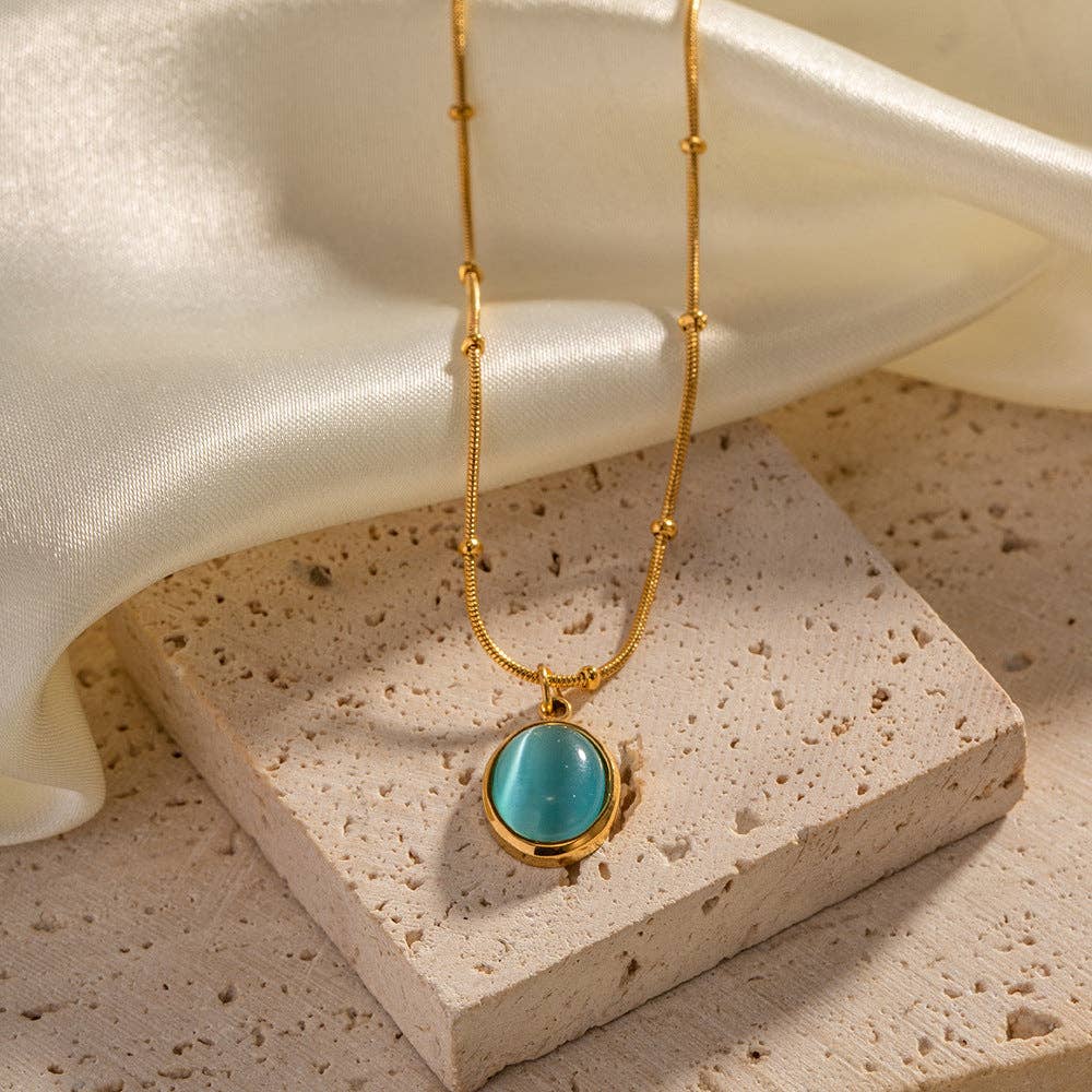 Vintage Blue Stone Pendant Necklace DPJN0856