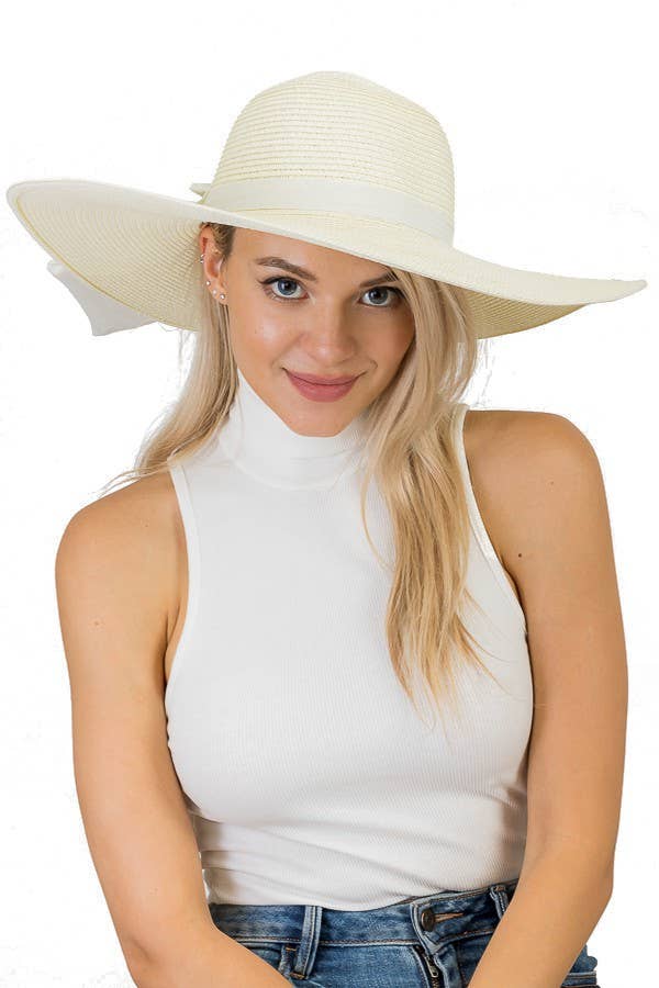 Solid Colored Bow Detailed Toyo Straw Sun Hat