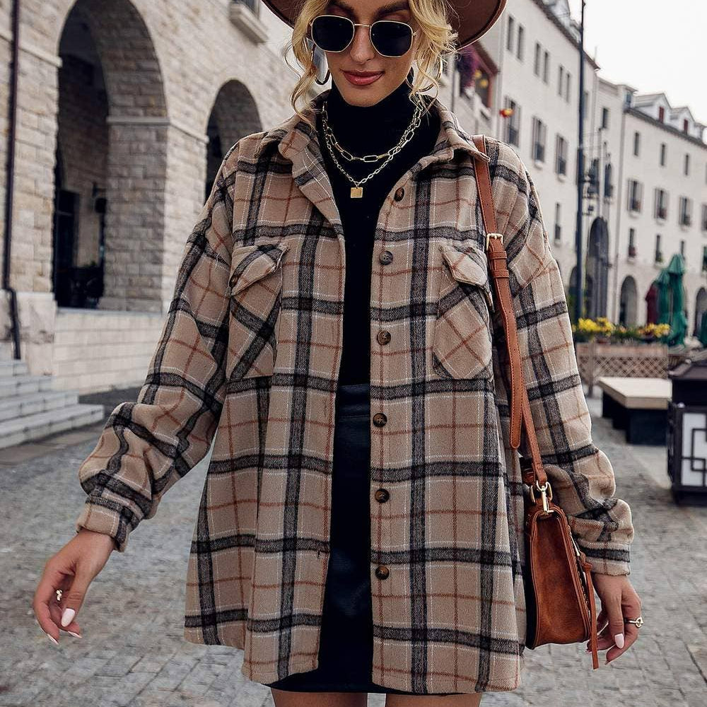 Plaid Drop Shoulder Shacket