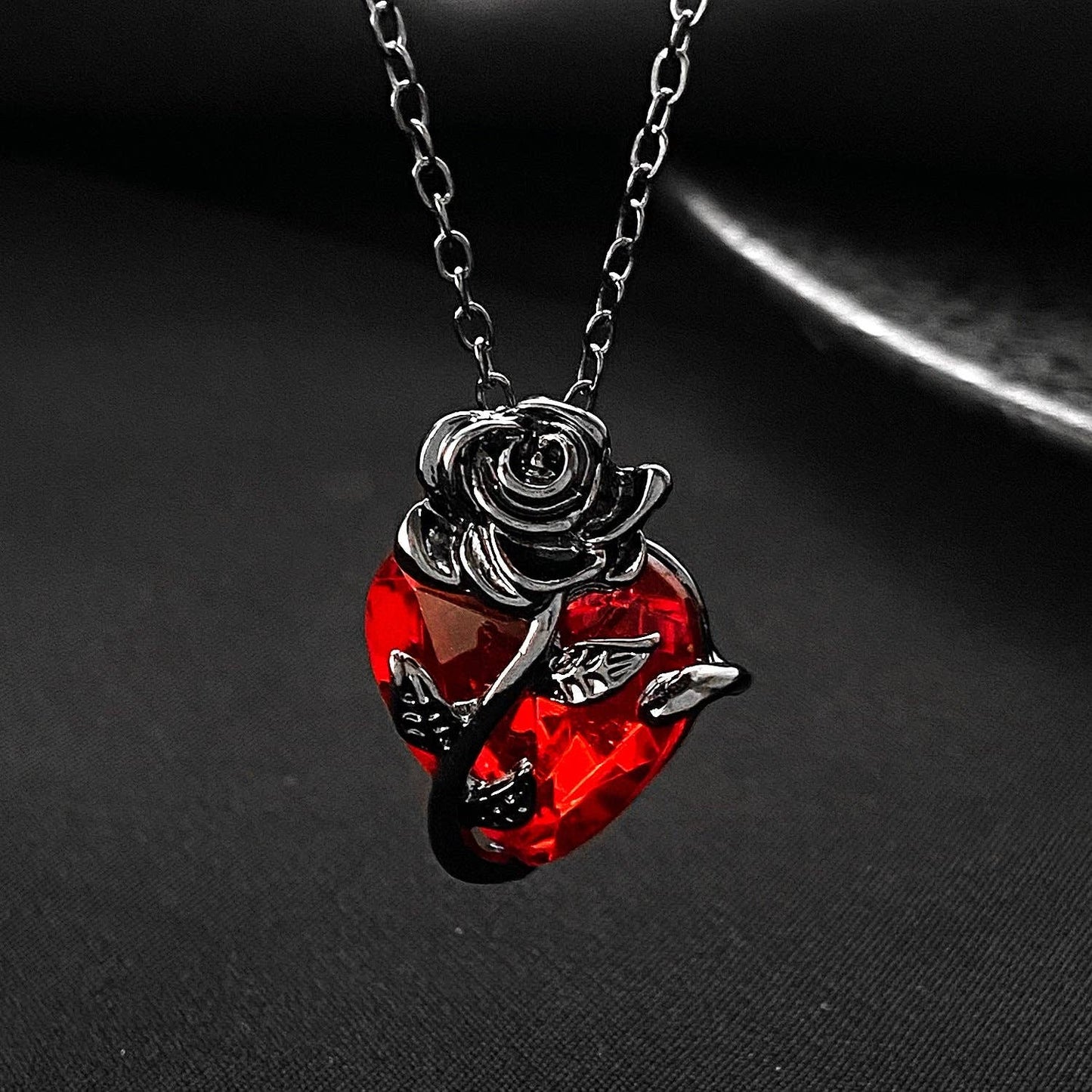 Gothic Heart Rose Flower Necklace for Women