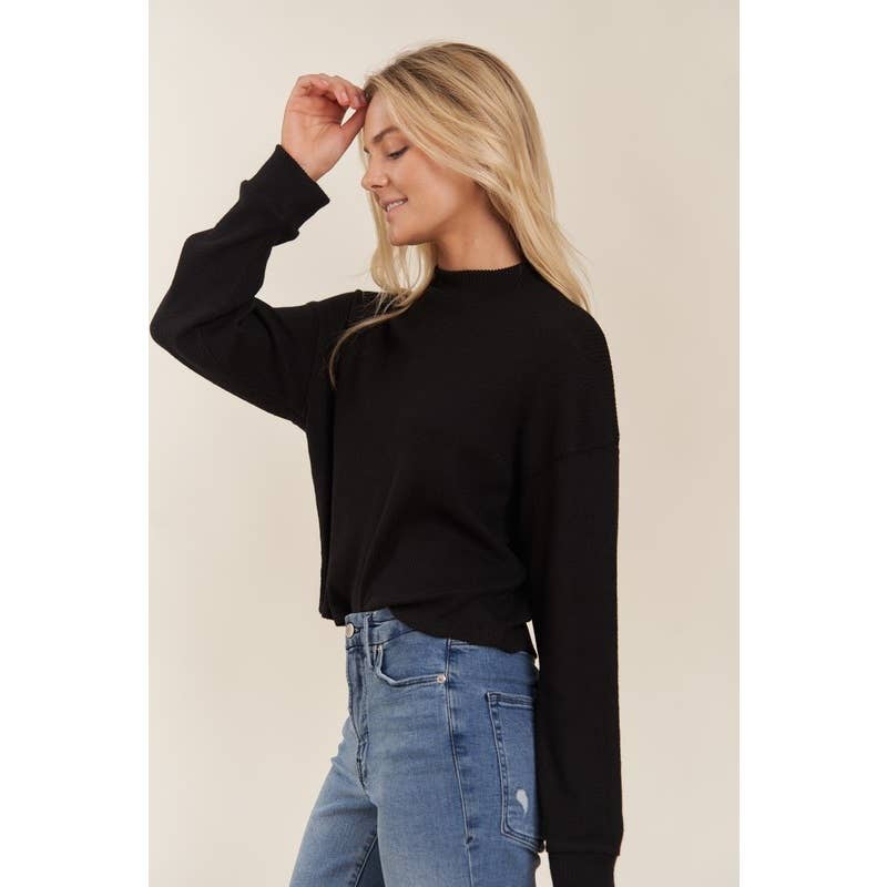 Mock Neck Long Sleeve Brushed Sweater Knit Top