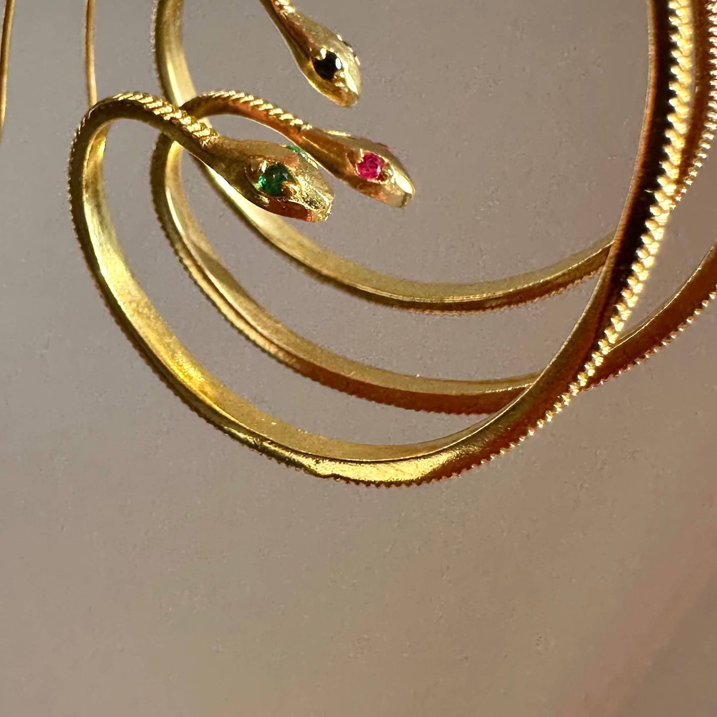 Baby Snake Earrings | Green Zircon Hoops| Gold Plated Hoops