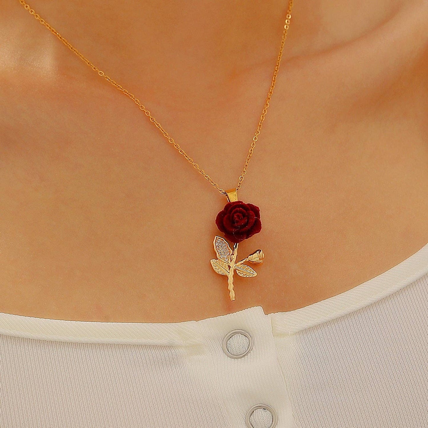 Gothic Heart Rose Flower Necklace for Women