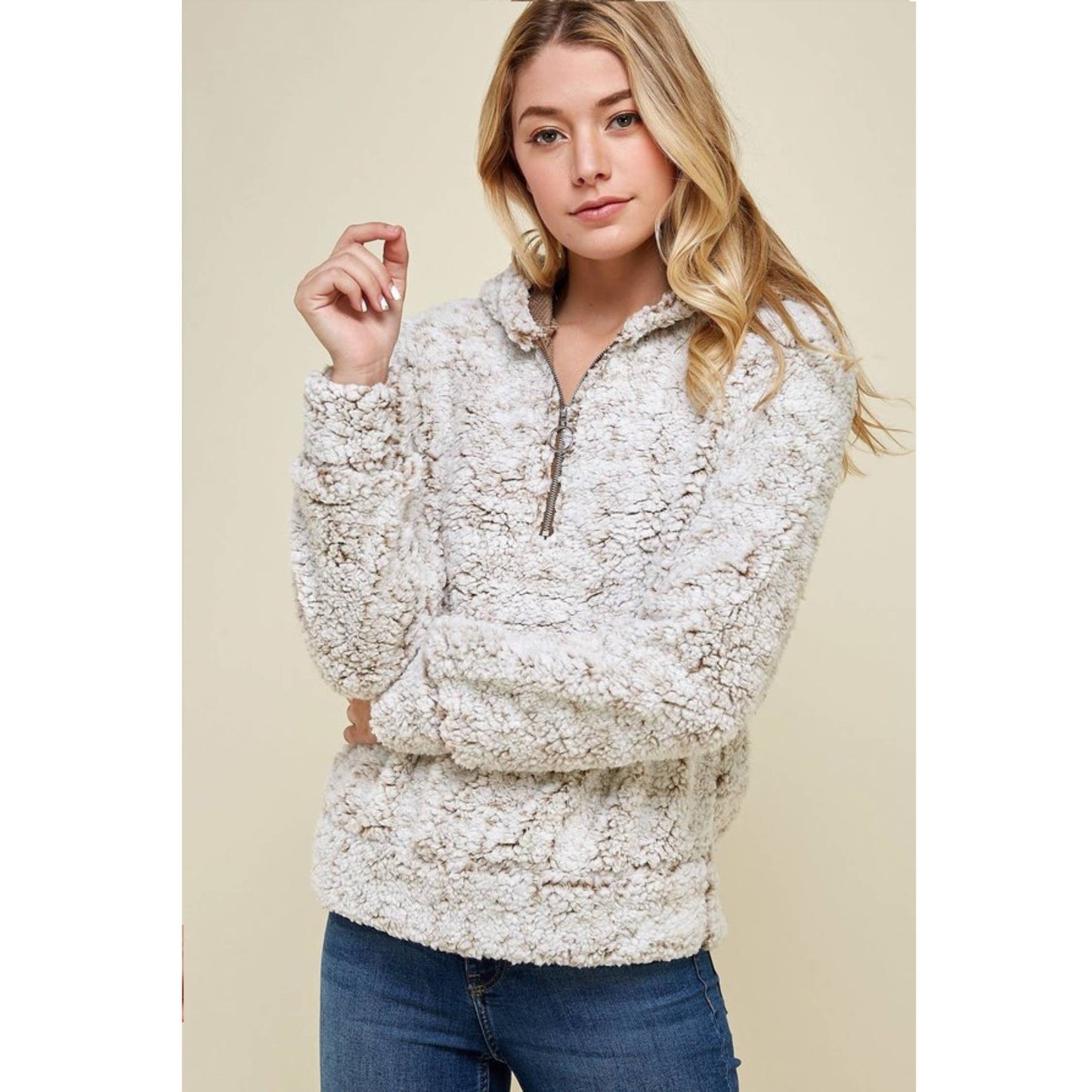 LONG SLEEVE TEDDY HOODIE WITH O RING ZIP L6262H4G62