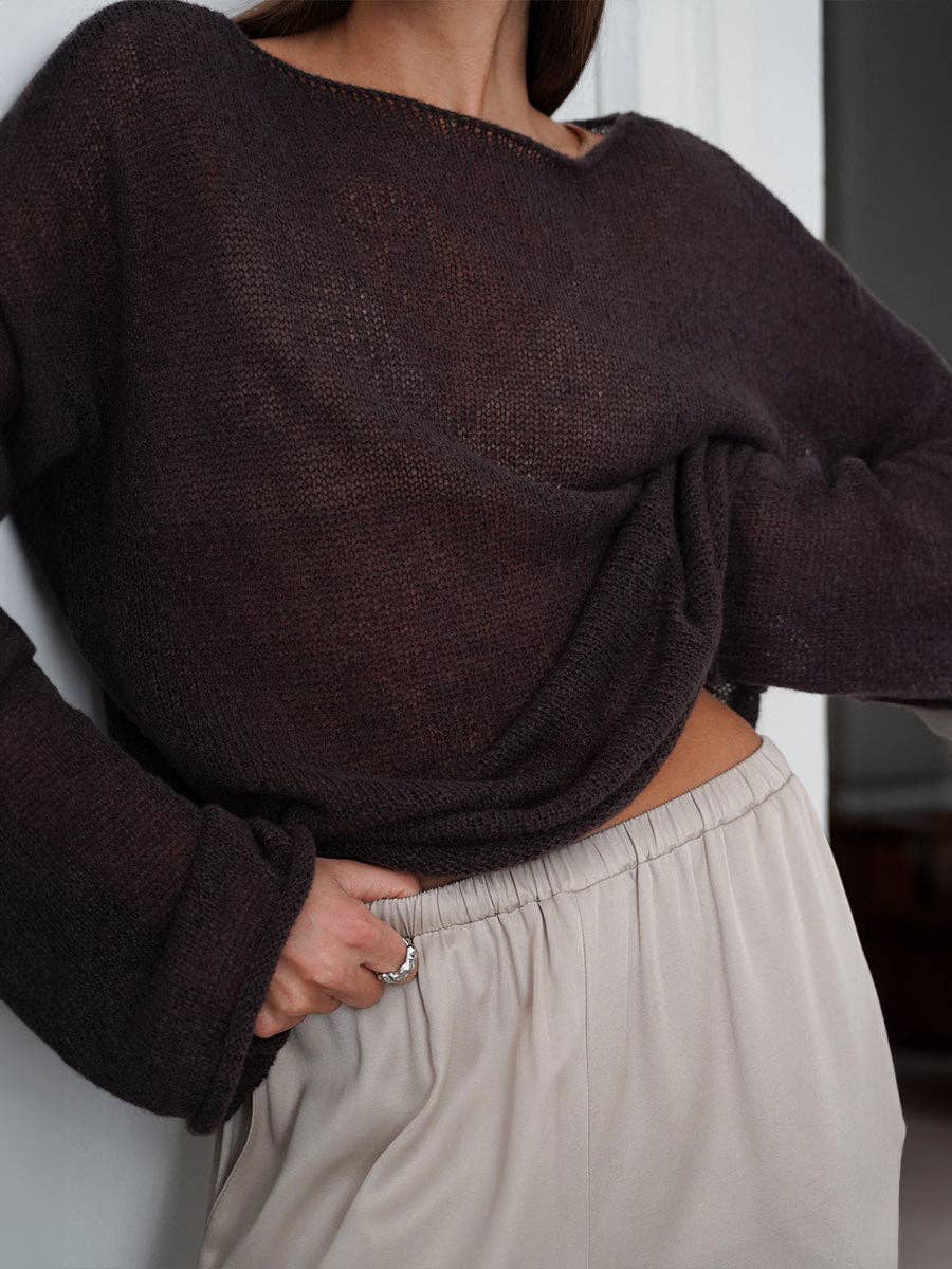 Ladies Solid Color Hollow Knit Top MY0106