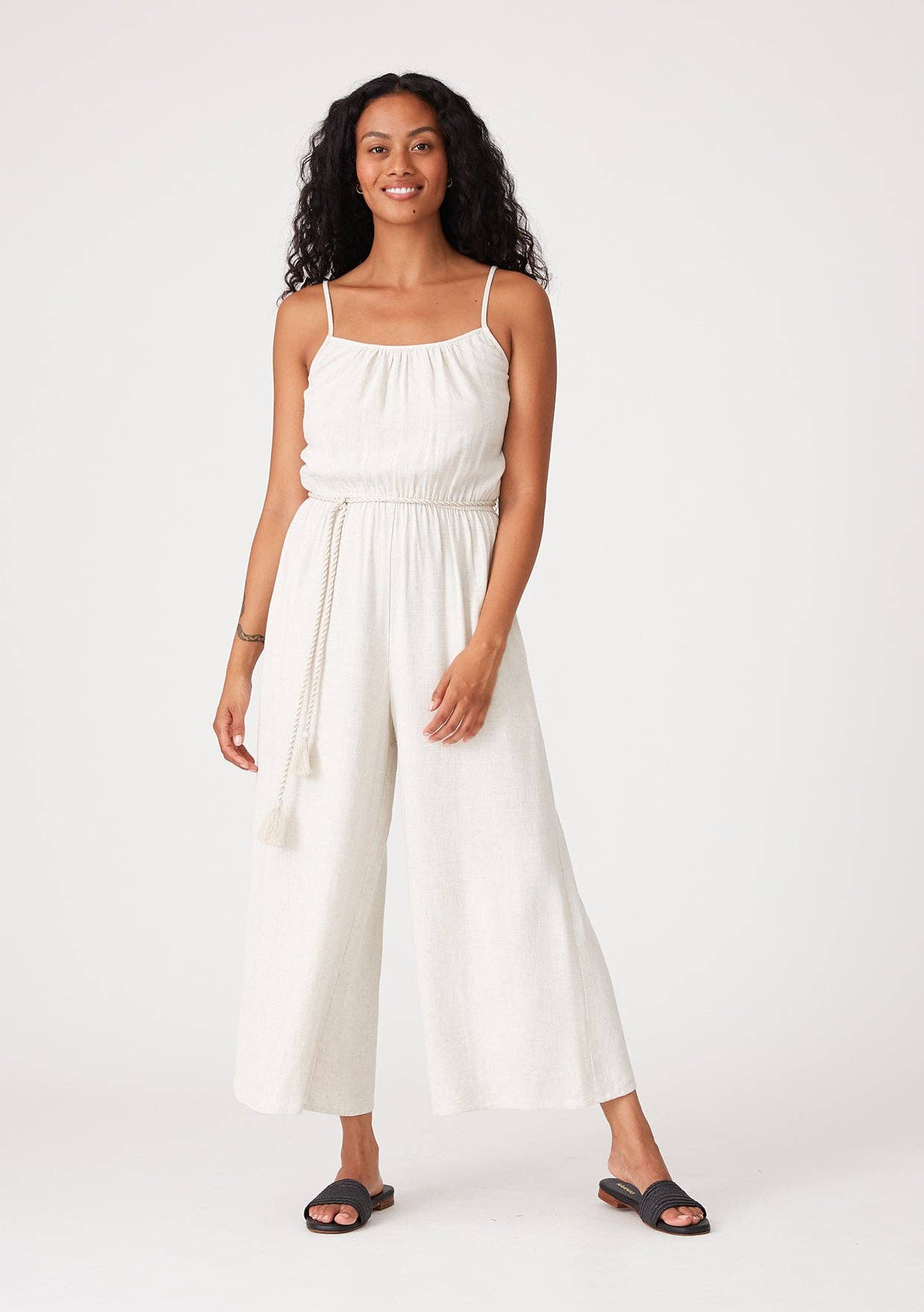 Spaghetti Strap Belted Wide Leg Jumpsuit