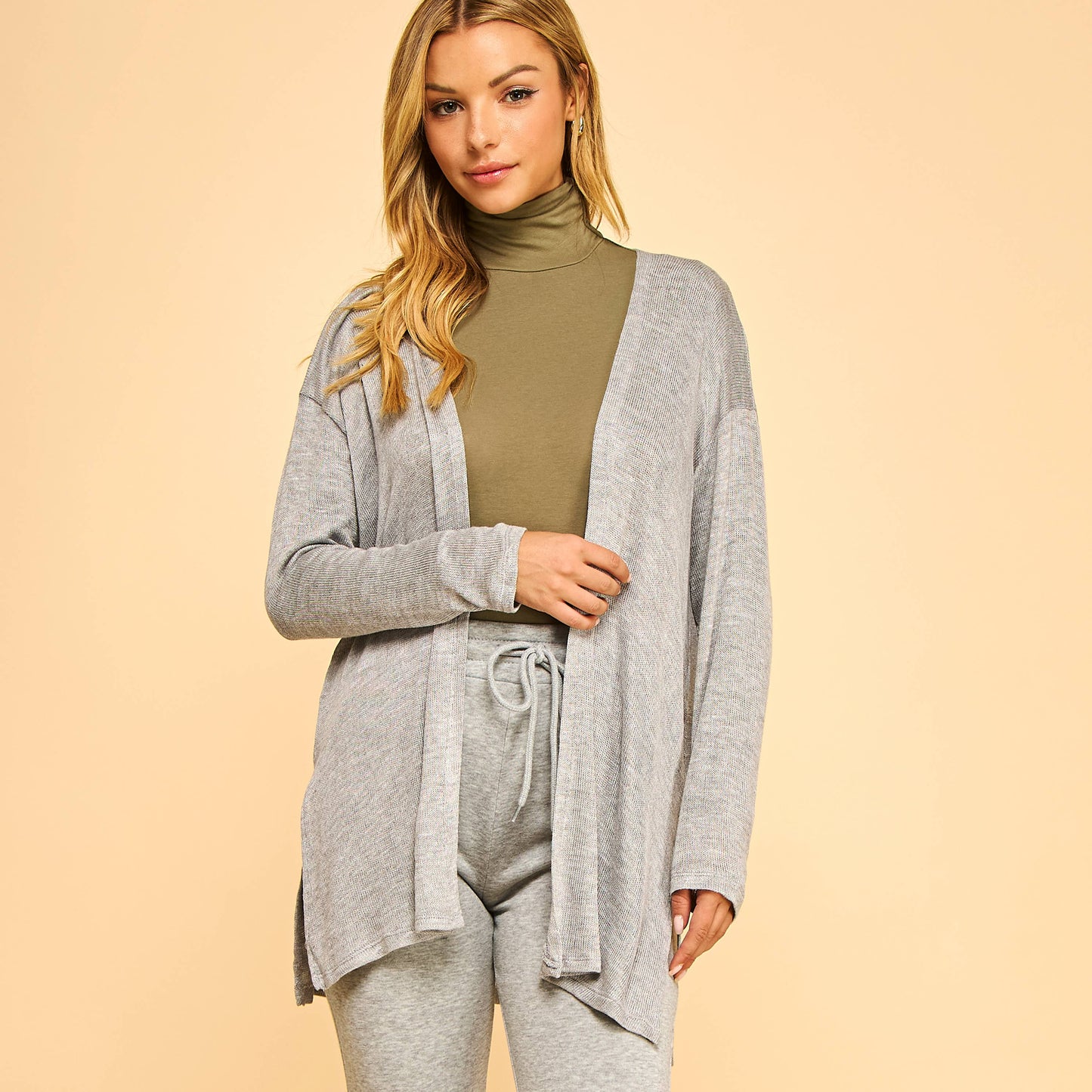 SLUBBED HACCI MIDI LONG SLEEVE DUSTER W/SIDE SLITS-F76353