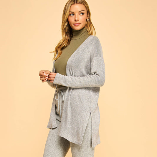 SLUBBED HACCI MIDI LONG SLEEVE DUSTER W/SIDE SLITS-F76353