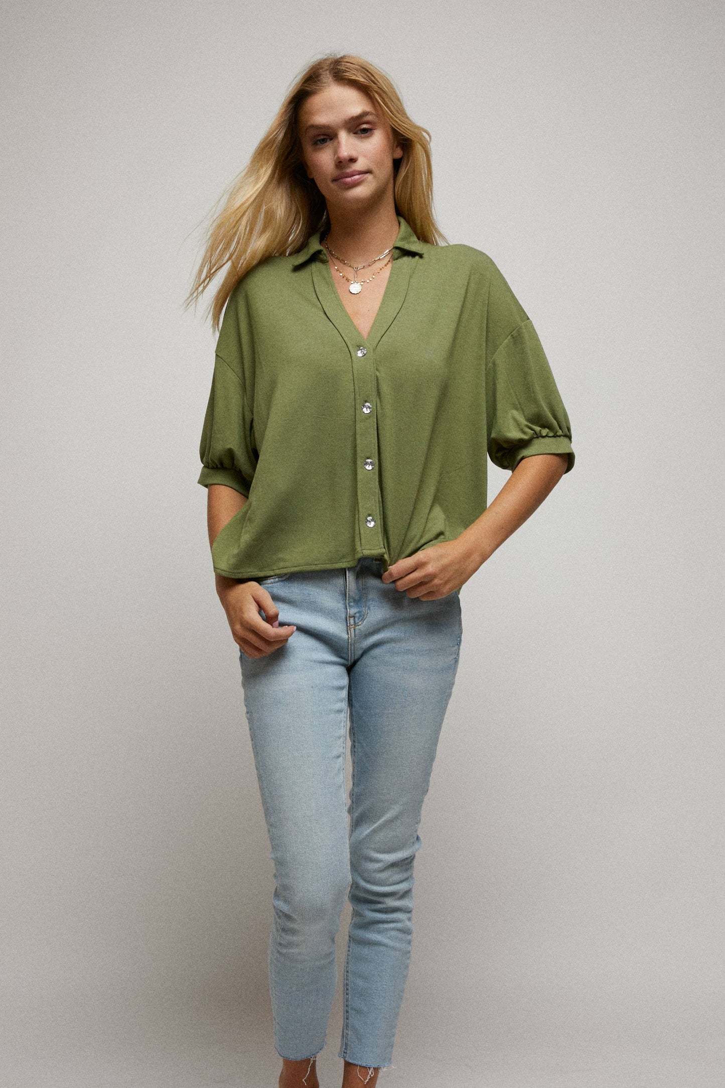 Rhinstone Button Down Crop Shirt